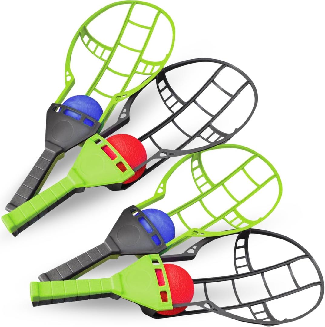 Liberty Imports Trackball Sport Chuck and Catch Ball - Player Lacrosse Racket Toy Classic Backyard Game Set Outdoor Play for Kids & Adults (4 Pack)