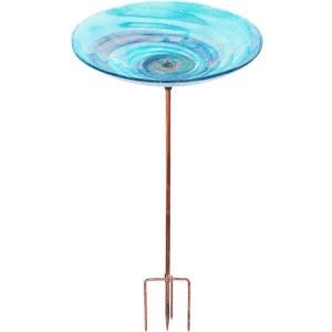 VCUTEKA Outdoor BirdBath Glass Bird Bath Garden Bird Feeder with Metal Stake