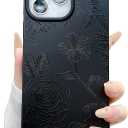 for iPhone 16 Pro Max Case Floral Flower Aesthetic Women Trendy Camera Protection Reinforced Corners Shockproof Drop Protection Phone Cases Black