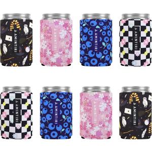 Slim Standard 12oz Can Holder for Beer&Soda, 8 Pack Can Cooler Sleeve for Beverage Soda Drinks, Insulated Neoprene Can Cover, Reusable Can Covers for Women (Multicolor-4, 12oz Standard Can)