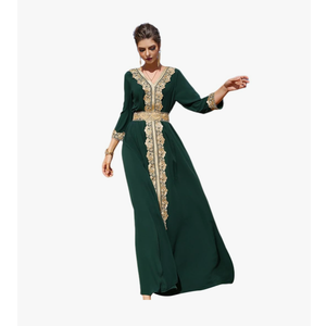 TBAKOM Abaya Dress for Women Dubai Sadui Bead Moroccan Kaftan Fancy Eid Dress Size Large, Dark Green