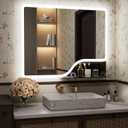 40"x 32" LED Bathroom Mirror with Shelf, Wall-Mounted Backlit Vanity Mirror with Lights, Smart Bathroom Mirror with 3 Colors, Anti-Fog, Stepless Dimmable, Memory (UL, ETL)