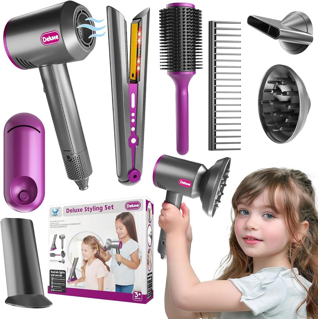 Hair Salon Toys for Girls, Beauty Salon Playset for Girls, Pretend Hair Styling Kit Set Dresser Toys, Kids Play Toy Hair Salon Playset Blow Dryer for Toddler Ages 4-6