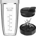 Blender Replacement Parts for Ninja, 24oz Ninja Blender Cup Replacement with To-Go Lid & 7-Fins Extractor Blade for Nutri Ninja Blenders BL2012 NN100-30 BL480-30 BL640-30 BL642-30 BN801 3pcs