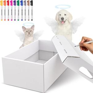 Biodegradable Pet Coffin Casket, 16 x 10 x 7 Pet Burial Box for Dogs Cats Gerbils Chinchillas Burial or Cremation, with 10 Colored Markers by Customizing with Your Own Words