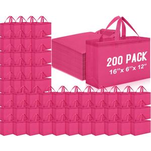 Windyun 200 Pcs Reusable Grocery Bags Large Shopping Tote Bulk, Rose Red, 16x6x12 Inch