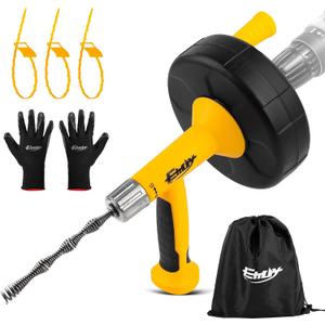 Drain Auger, Drain Snake with Drill Adapter, 25ft Plumbing Auger Heavy Duty Flexible Sink Steel Plumbing Auger Bathroom Hair Clog Removal Tool