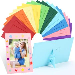 Jecery 100 Pcs Picture Frame Bulk for Kid Art Work Paper Picture Frame Craft 4 x 6 Inch Paper Photo Cards with 12 Stickers for DIY Classroom Crafts Graduation Mother's Day Birthday Gift(Multi Colors)