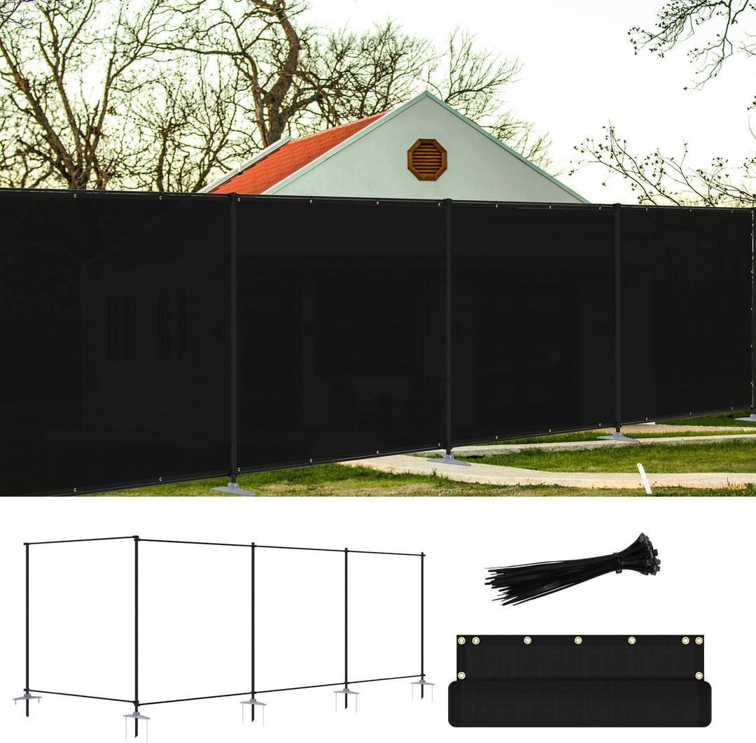6'x24' Outdoor Privacy Fence with Iron Poles Rails Dog Fence for Garden Patio Backyard Yard Temporary Safety Barrier Chicken Metal Fence with Spikes, Black