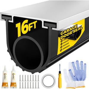 Holikme Garage Door Seal - Pre-drilled Aluminum Track Retainer Kit, Easy to Install, Durable U+O Ring Combination Garage Door Weather Stripping Kit, Black16FT