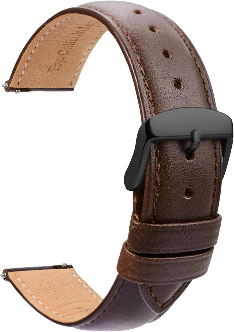 Leather Watch Band Men - Brown Quick Release Watch Strap for Women Replacement - Soft Smart Watch Bracelet with Clasp Buckle for ladies - 14mm 16mm 18mm 19mm 20mm 21mm 22mm 23mm 24mm