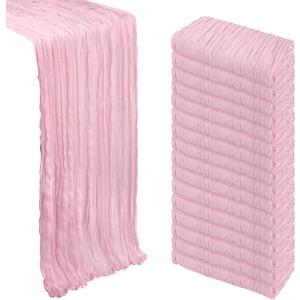 16 Pack Pink Table Runner Cheesecloth 10Ft Gauze Cheese Cloth Table Runner 120 Inch Boho Sheer Rustic Fabric for Summer Party Holiday Decor Bridal Baby Shower Wedding Decoration