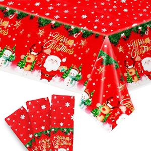 KatchOn, Red Plastic Christmas Tablecloth with Santa - 108x54 Inch, Pack of 3 | Vinyl Christmas Tablecloth | Christmas Table Cloth, Christmas Table Decorations | Happy Holiday Tablecloth for Christmas