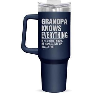 Christmas Grandpa Gifts from Grandkids - Stainless Steel Insulated Coffee Tumbler with Lid 40 oz - Grandpa Birthday Gifts from Grandkids, Christmas Birthday Gift for Men, Funny Tumbler for Men (Navy - Grandpa Quote)