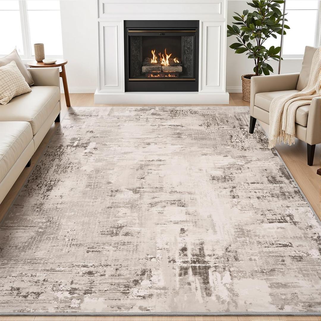 MontVoo 8x10 Area Rug-Washable Rugs for Living Room-Soft Brown Rug for Bedroom-Non Slip Indoor Floor Carpet for Dining Room Living Room Bedroom Office Under Table