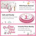 One Silly Goose Birthday Decor Girl Plates Set, Silly Goose First Birthday Decorations for Girl Balloons Banner Plates Napkins Cups Forks Tablecloth 25 Guests