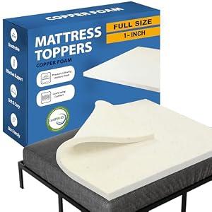 Greaton, 1-Inch Copper-Infused Memory Foam Mattress Toppers, Cooling and Pressure Relieving with Airflow Design, Full, Beige
