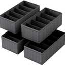 4-Pack Collapsible Fabric Drawer Organizers - 12"x6"x4" Foldable Storage Box with 5 Compartments, Closet Dividers for Socks, Ties, Belts, Accessories (Grey)