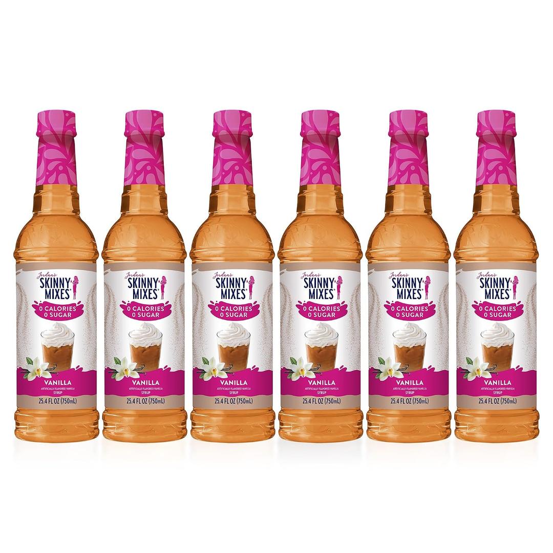 Jordan's Skinny Syrups Sugar Free Coffee Syrup, Vanilla Flavor Drink Mix, Zero Calorie Flavoring for Chai Latte, Protein Shake, Food and More, Gluten Free, Keto Friendly, 25.4 Fl Oz, 1 Pack (EXP 03/10/26)