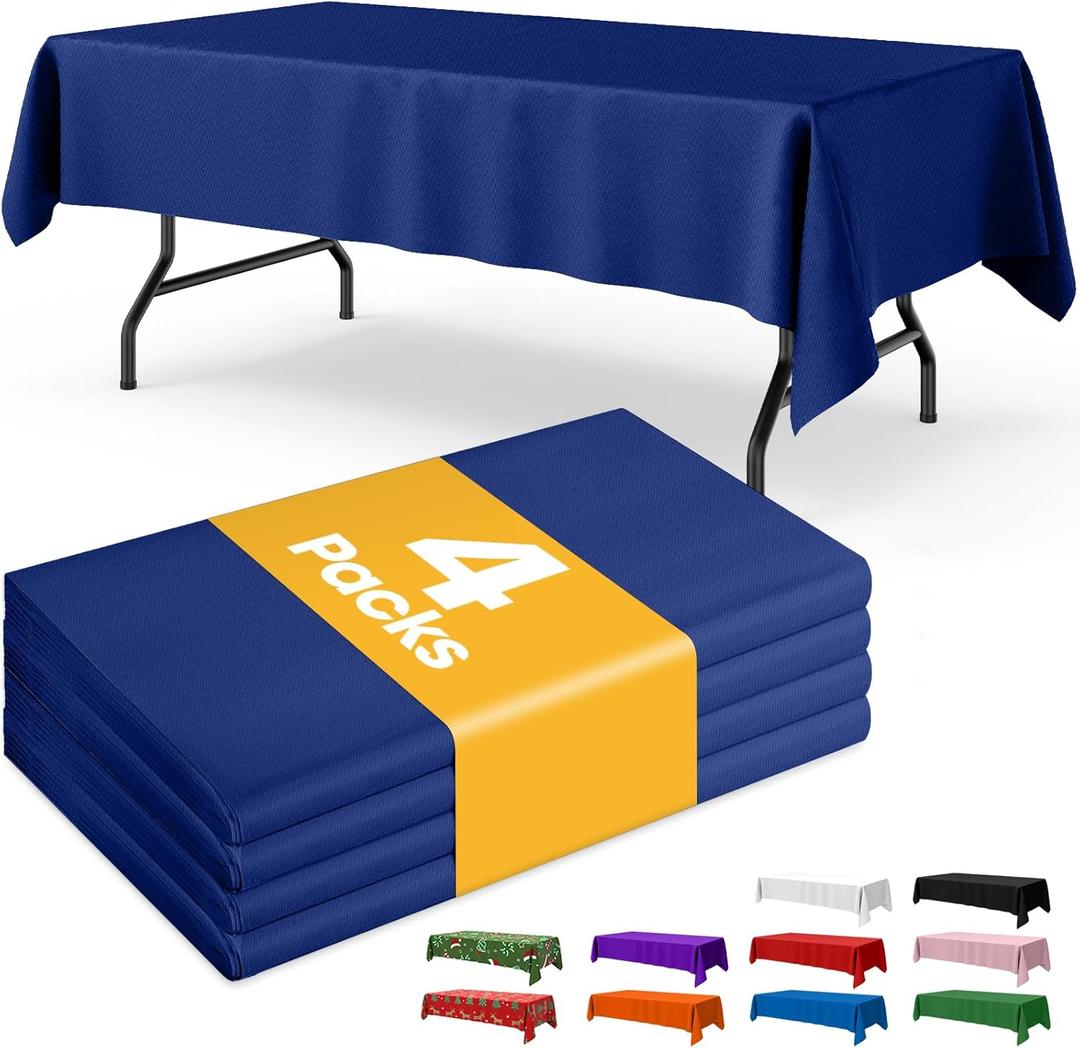 Niuara Navy Blue Plastic Table Cloth - 4 Pack 54"  108" Rectangle Disposable Tablecloths for 6FT Tables, Table Cover for Party, Holiday & Gathering Use