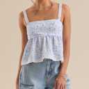 Women Teens Cute Babydoll Tops Y2k Floral Lace Trim Camisole Ruffle Tank Top Summer Flowy Peplum Top Streetwear (Small)