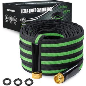 25 ft Garden Hose - Lightweight, Super Flexible, Non-Expanding, Kink-Free, Ideal for Yard Outdoor Use with Convenient Storage (Black-Green, 25 FT)