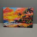 Beach Sunset Canvas Wall Art Framed Tropical Ocean Painting Prints Posters Wrapped Canvas Wall Decor Palm Tree Coastal Artwork for Living Room Bedroom Bathroom Office Vacation Home Gift 16x24 Inches