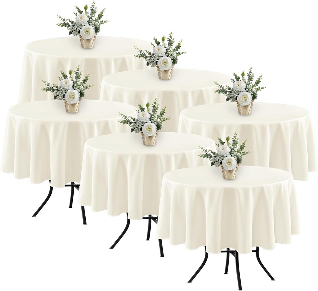 Fitable 6 Pack Ivory Round Table Clothes - 70 Inches in Diameter - Stain Resistant and Washable Tablecloths, Polyester Fabric Table Covers for Wedding, Party, Banquet, Gathering