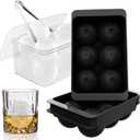 WIBIMEN Large Ice Cube Molds, Big Round Whiskey Ice Cube Trays for Freezer, Easy to Fill & Release, Whiskey Bourbon Cocktail(1.9In*6 Balls- Black/2 Pack)