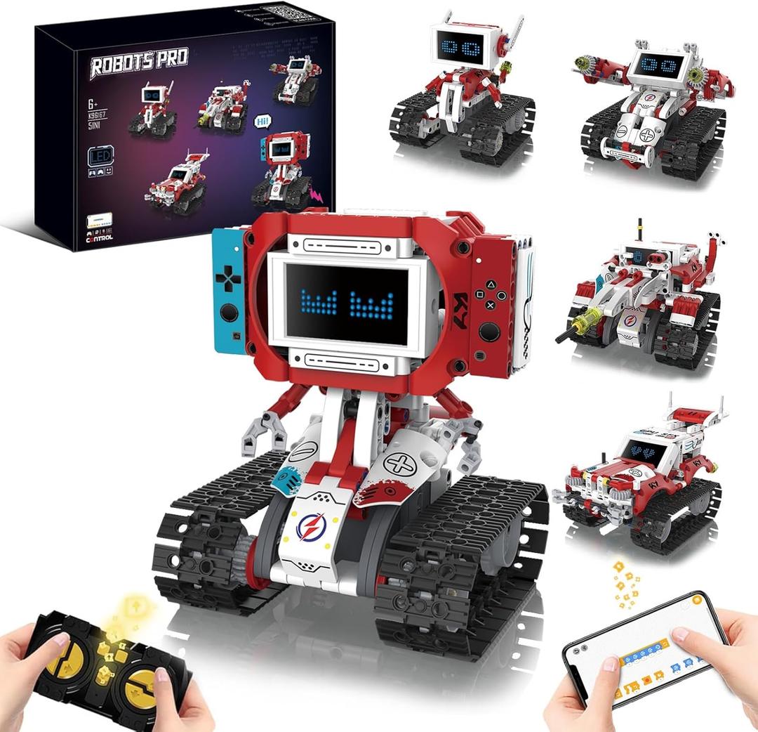 5-in-1 STEM Robot Building Kit with Remote Control & APP, Science Robot Educational Toys for Kids Age 8-16, Birthday Gifts for Boys Girls with 358 Piece