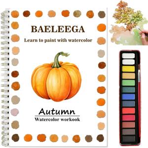 Watercolor Workbooks Coloring Book Beginner Friendly Painting Kit Easy Nature Scenes Paint Set Art Crafts for Creative Exploration Gift for Adults Teens (Autumn, with Palette)