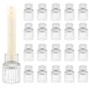 Candle Holder Glass Candlestick Holders: Hewory 19PCS Clear Taper Candle Holders Bulk for Table Centerpiece, Glass Candle Holder Candle Stick Holder Decor for Christmas Wedding Party Bridal Showers