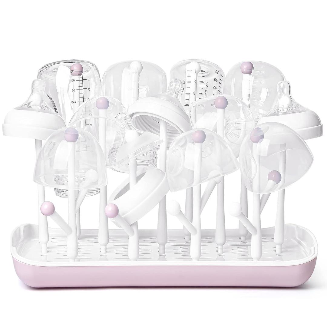 Termichy Baby Bottle Drying Rack, Large Capacity Baby Bottle Rack for Bottles, Dry Rack with Removable Water Tray(Pink) (Countertop Style)