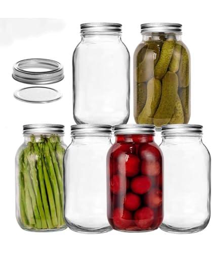 Generic Classic 32 oz Mason Jars with Lids, Set of 12, Clear Glass