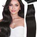 WIGNEE New Double Layered PU OVO Hair Extensions Natural Black Straight Human Hair weft with beads 100% Real Human Hair Extensions 20 Inch Seamless Micro Beads Human Hair Extensions Glueless (1B)