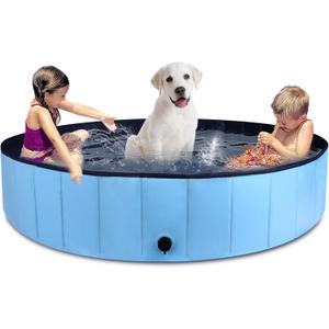 MorTime Foldable Dog Pool Portable Pet Bath Tub Large Indoor & Outdoor Collapsible Bathing Tub for Dogs and Cats (L, 63" x 12")