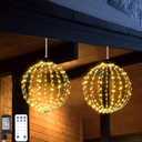 Christmas Sphere Lights Outdoor, Prelit LED Ball Lights Hanging, 16" Large Globe Tree Lights Lantern with 208 LED Foldable, Warm White and Multicolor 2 in 1 Chandelier-2Pack