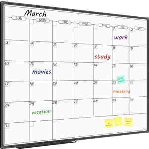 JILoffice Dry Erase Calendar Whiteboard - Magnetic White Board Calendar Monthly 48 X 36 Inch, Black Aluminum Frame Wall Mounted Board for Office Home and School