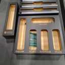 Calmbee 9 in 1 Bamboo Storage Bag Organizer for Kitchen Drawer – Plastic Wrap Dispenser with Cutter & Foil Organizer, Wooden Baggie Organizer for Sandwich, Snack, Gallon, Quart Sizes, Black