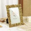 Cuspin 5x7 Picture Frame Vintage Gold Frames, Gold Ornate Rose Flower Resin Photo Frame with Glass Front for Wall Hanging or Tabletop Display, Elegant Home Decor