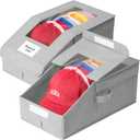 Hat Organizer for Baseball Caps, 2 Pack Stackable Hat Storage Boxes with Clear Window, Holds up to 28 Caps, Foldable Hat Organizer for Closet & Shelf, Grey