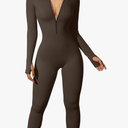 OQQ Women Yoga Jumpsuits Workout Ribbed Long Sleeve Zip Front Sport Jumpsuits Size L