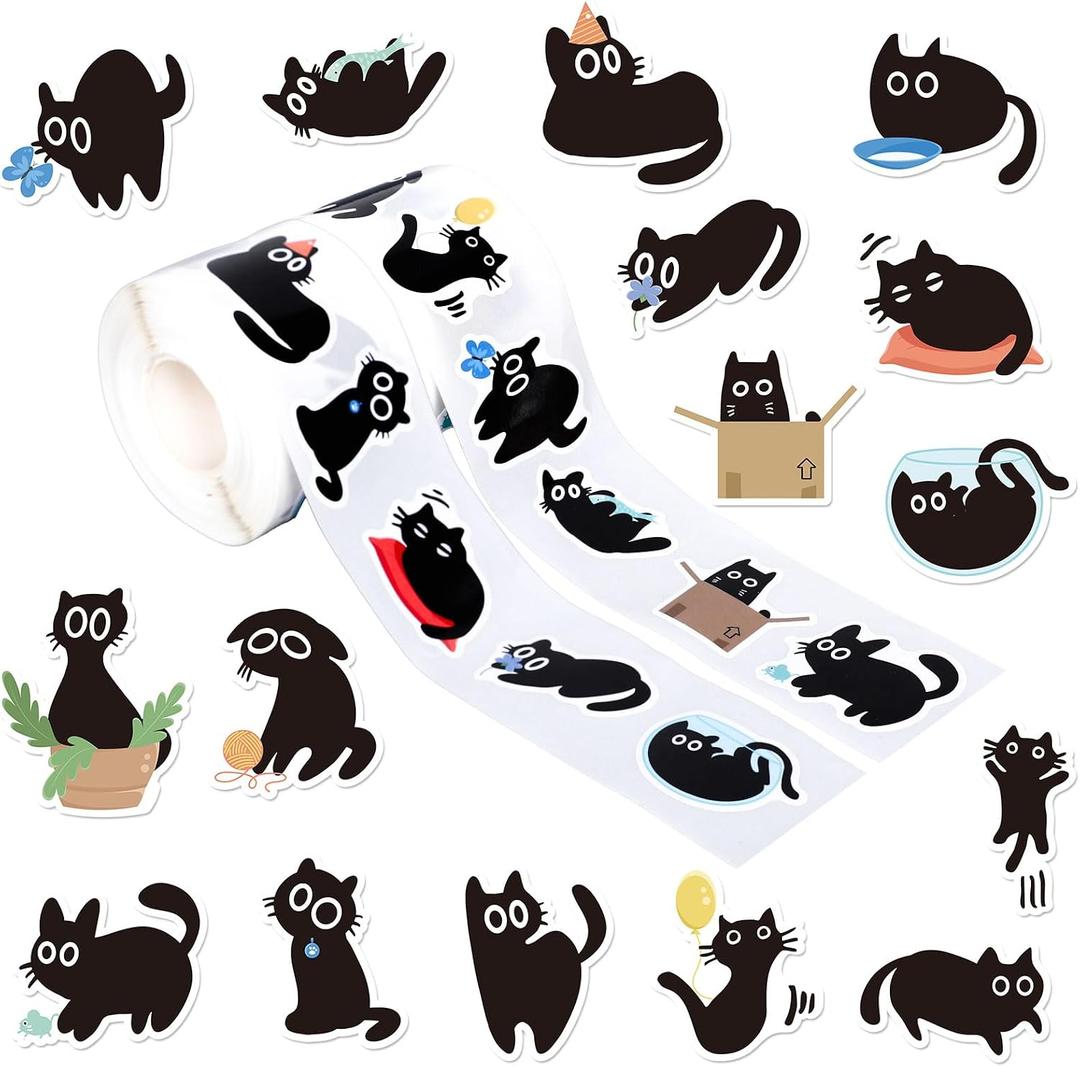 FYSUIMU 1000Pcs Black Cat Stickers Funny Cartoon Cat Meme Stickers 16 Style Halloween Self-Adhesive Label Decals for Craft Scrapbook Laptop Guitar Skateboard Envelope Card Party Favor Teacher Rewards