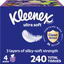 Kleenex Ultra Soft Facial Tissues, 4 Cube Boxes, 60 Tissues per Box, 3-Ply (240 Total), Packaging May Vary