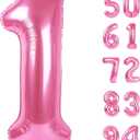 40 Inch Pink 1 Balloon for First Birthday, 1st Number Balloons Birthday Decorations for Girl Kids Toddler Baby, One Giant Number 1 Balloon