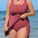 Charmo Women Plus Size Swim Dress Scalloped Square Neck One Piece Swimsuit Tummy Control Bathing Suit Rushed Swim Suits 2026, Pink 3XL