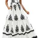 PRETTYGARDEN Womens Floral Boho Maxi Dress (White, L)