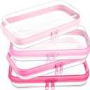 Hoolerry 4 Pcs Hard Clear Zipper Case Makeup Bags Plastic Zipper Pouch Transparent Storage Box Containers for Cosmetics, Snacks, Building Blocks, Puzzles(Clear,7.5 x 3.9 x 2 in,Pink)