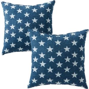 Set of 2 Outdoor Throw Pillows 17 x 17 Inch Reversible Square Patio Accent Pillows Weather-Resistant Polyester Fabric Eco-Friendly Recycled Polyfiber Fill, Stars