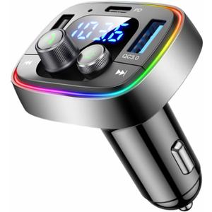 LIHAN USB C Bluetooth Adapter for Car, AUX Wireless FM Radio Transmitter, Handsfree Calling & Audio Receiver, MP3 Music Player, QC3.0 & Type-C PD USB Charger,7 Colors LED Backlit